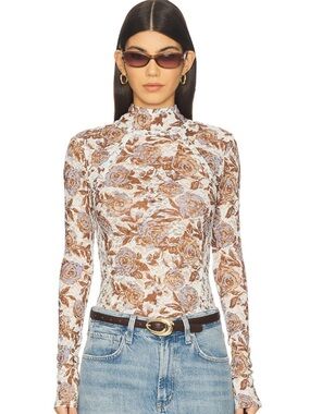 Free People Lyric Sheer Floral Long-Sleeve Lace Top - medium